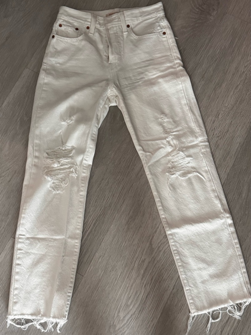 Levi's Distressed White Boyfriend Jeans